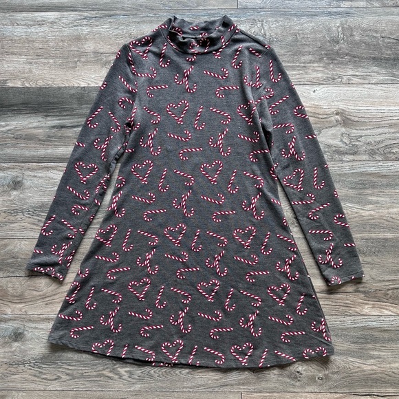 Gray Candy Cane Patterned Holiday Dress Rayon and Spandex Size Small Awake - Picture 1 of 6